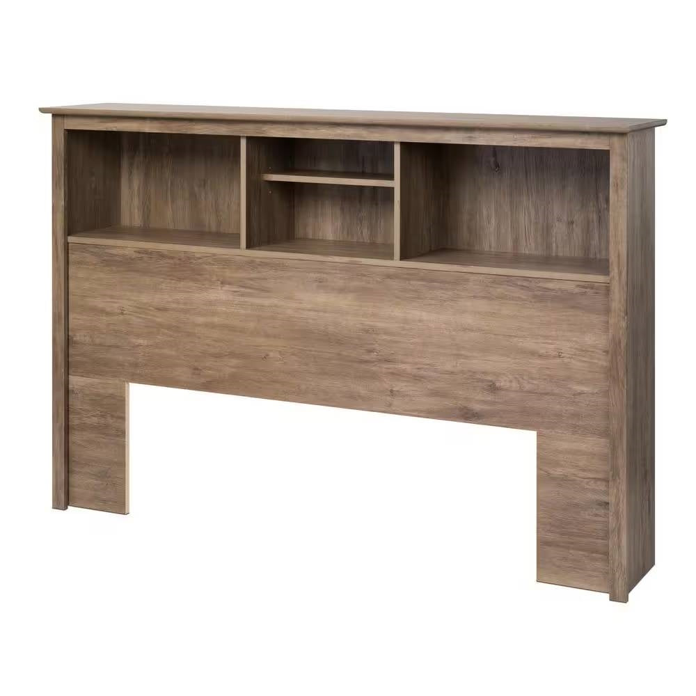 Cabecero de estantería independiente de tamaño matrimonial / queen en acabado de madera marrón grisáceo