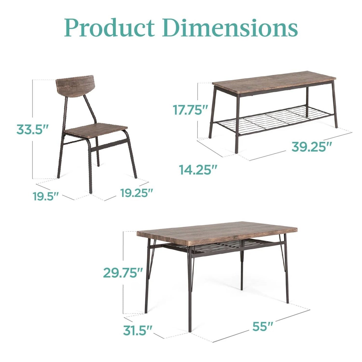 Moderno juego de comedor de 6 piezas con mesa con tapa de madera marrón, 4 sillas y banco de almacenamiento