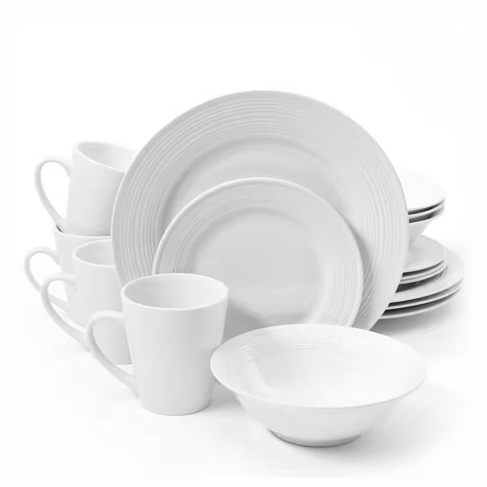 Juego de vajilla de cerámica blanca de 16 piezas con cuencos, platos y tazas - Servicio para 4 personas