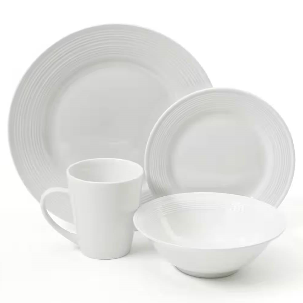 Juego de vajilla de cerámica blanca de 16 piezas con cuencos, platos y tazas - Servicio para 4 personas