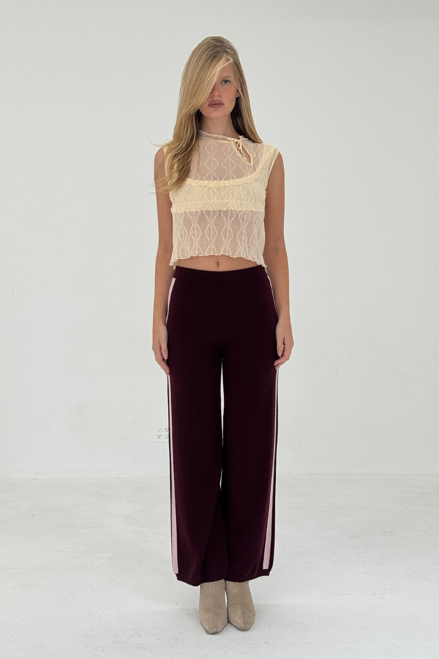 Cashmere Wool Stripe Wide-Leg Pant