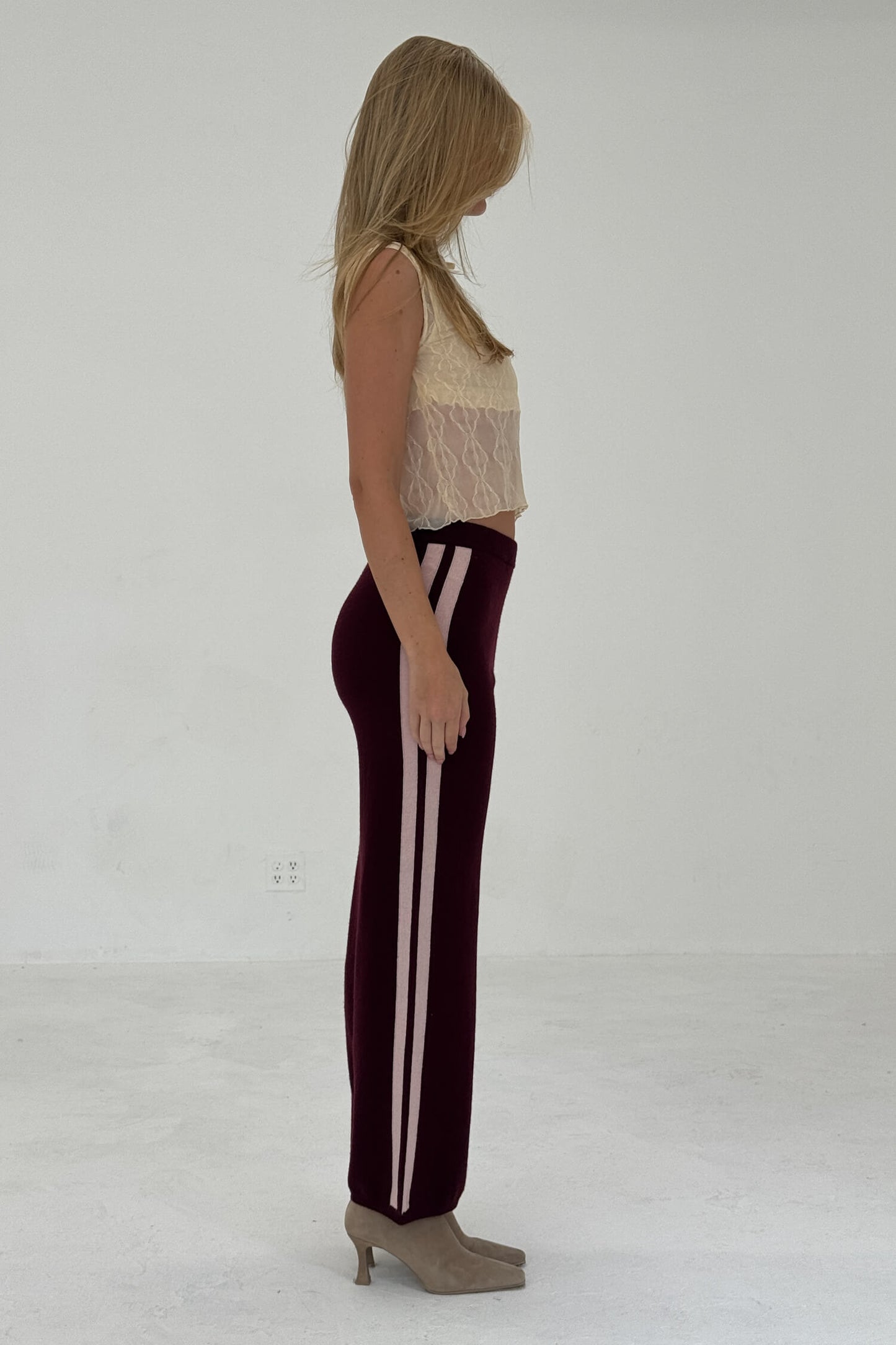 Cashmere Wool Stripe Wide-Leg Pant