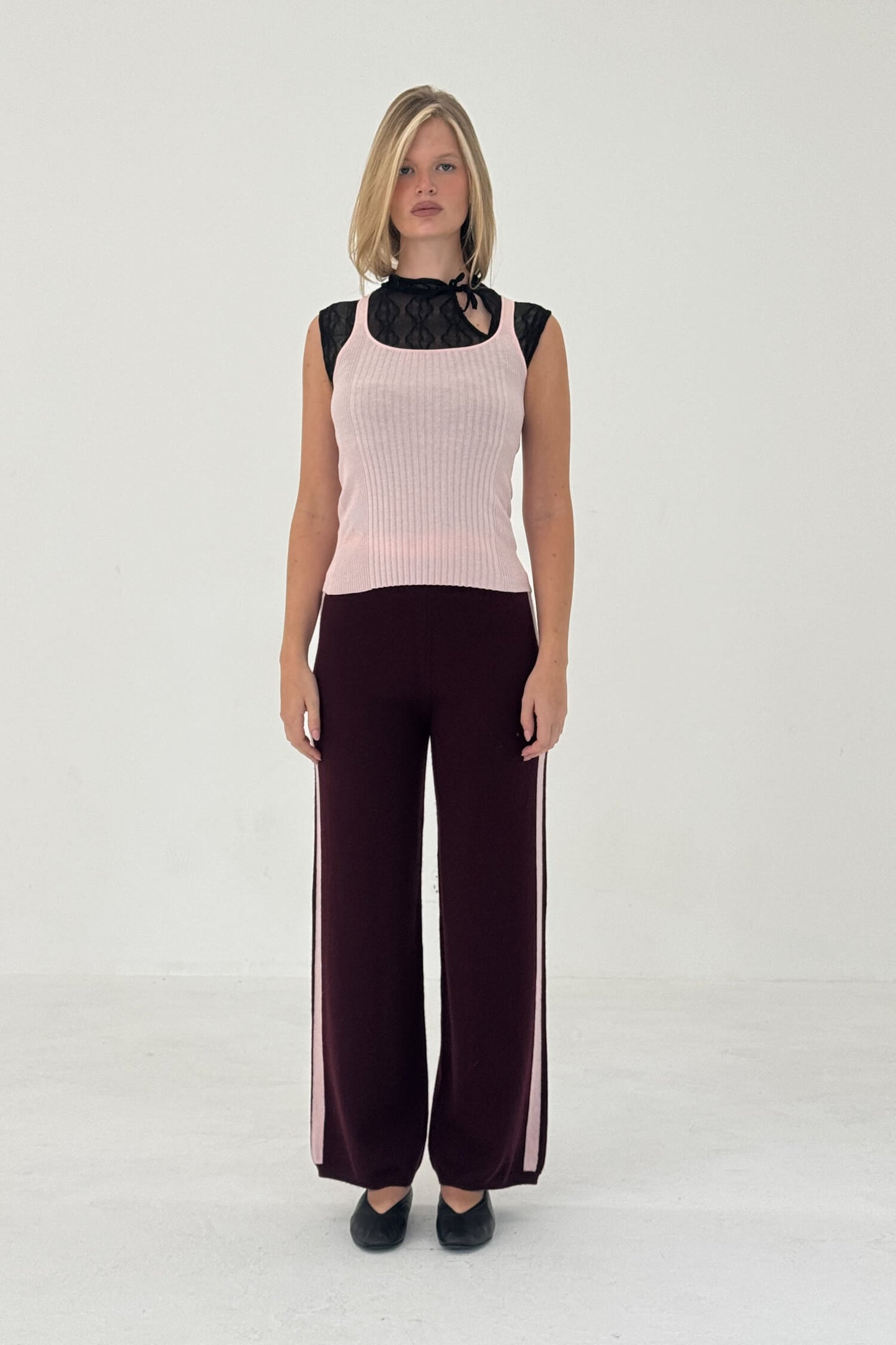 Cashmere Wool Stripe Wide-Leg Pant