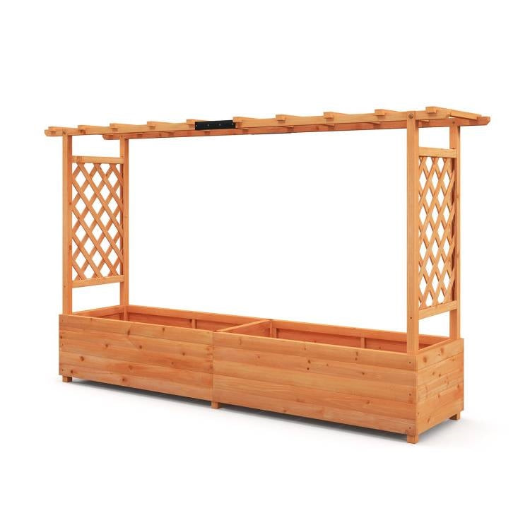 Macetero elevado rectangular de madera de abeto macizo con espaldera lateral