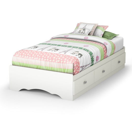 Base de cama de plataforma blanca individual con 3 cajones de almacenamiento