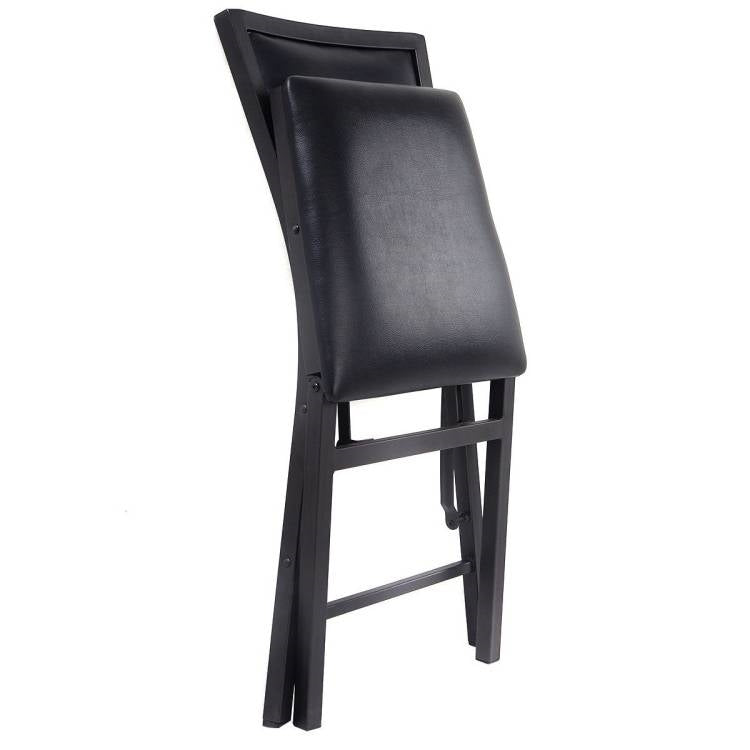 Juego de 2 - Sillas de Comedor Plegables Modernas de Metal Negro con Asiento Acolchado de Cuero Sintético