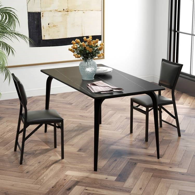 Juego de 2 - Sillas de Comedor Plegables Modernas de Metal Negro con Asiento Acolchado de Cuero Sintético