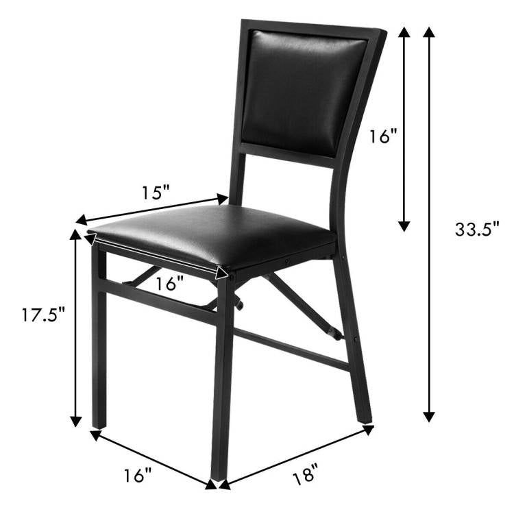 Juego de 2 - Sillas de Comedor Plegables Modernas de Metal Negro con Asiento Acolchado de Cuero Sintético