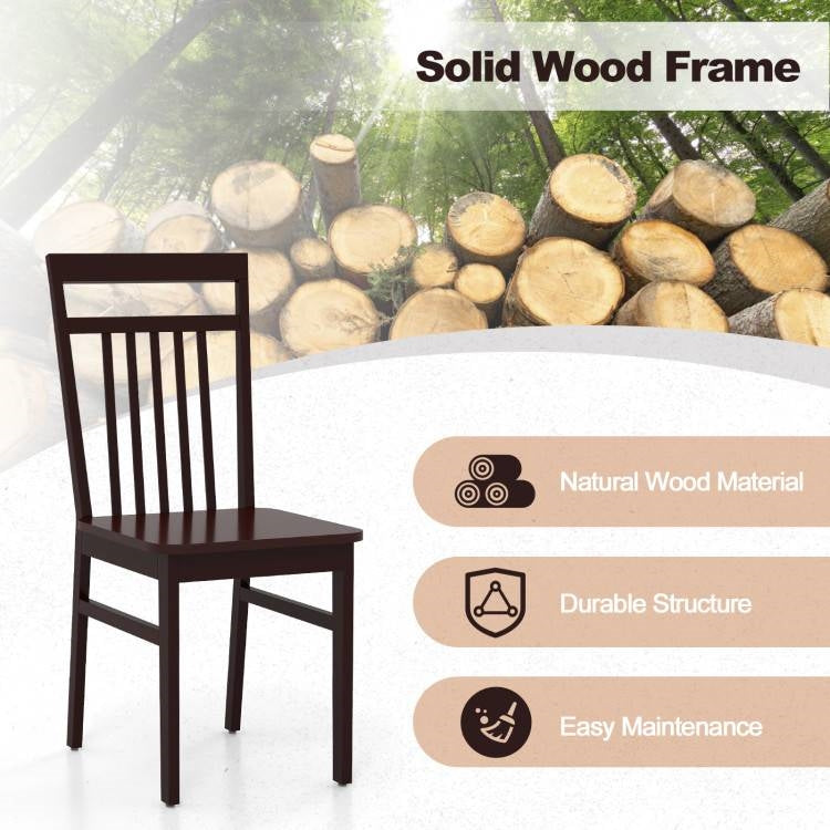 Juego de 2 - Sillas de comedor modernas de granja de madera oscura con respaldo alto 127 kg de peso máximo