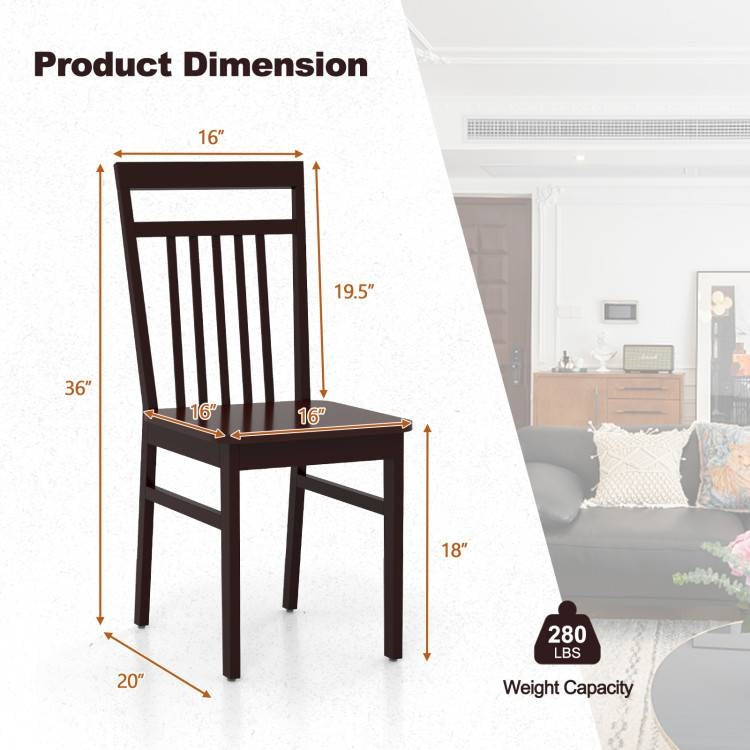 Juego de 2 - Sillas de comedor modernas de granja de madera oscura con respaldo alto 127 kg de peso máximo