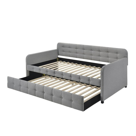 Sofá cama individual de lino de poliéster gris capitonado con cama nido