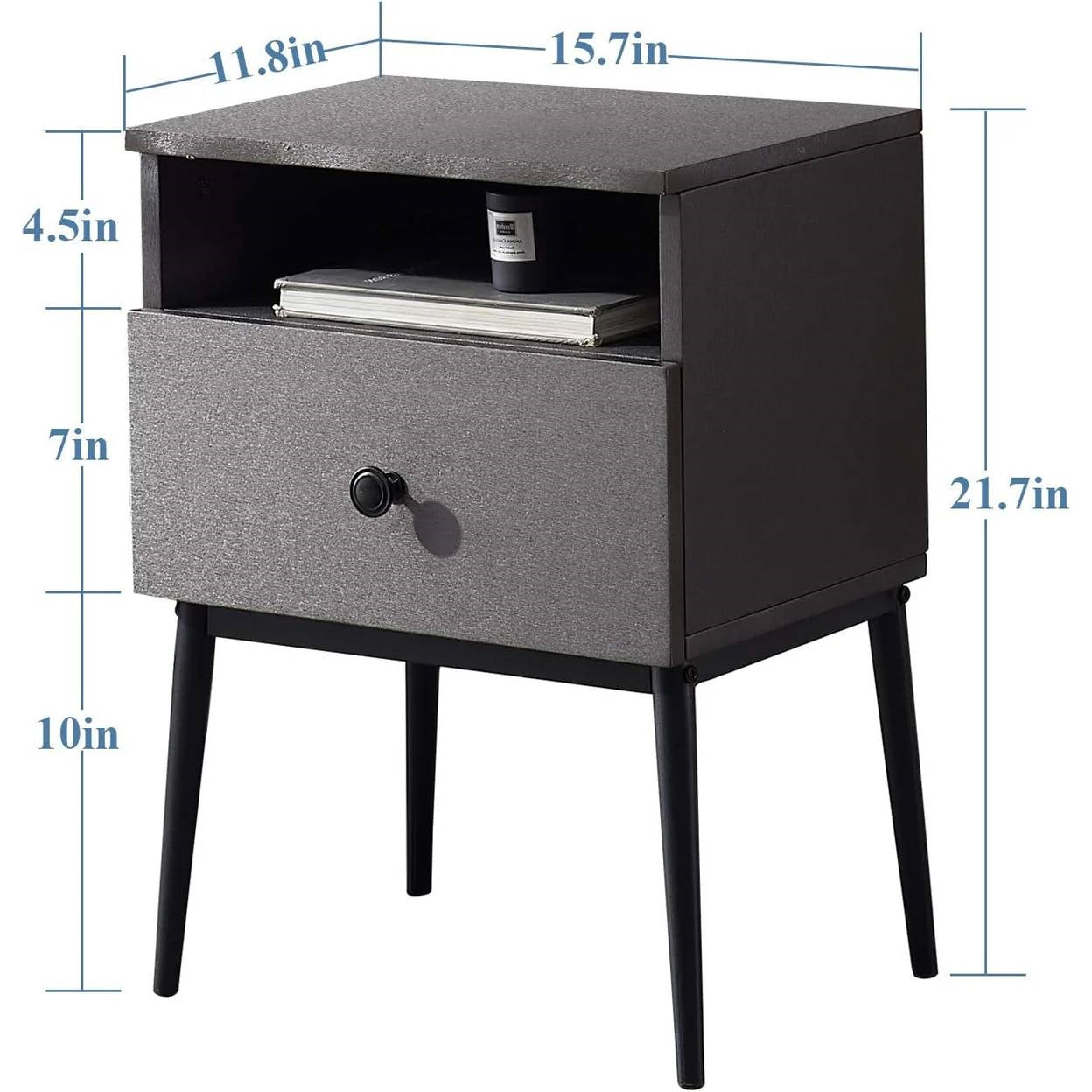 Juego de 2 - Mesa Auxiliar Mesita de Noche de Estilo Moderno de Mediados de Siglo con Acabado de Madera Gris y Negro