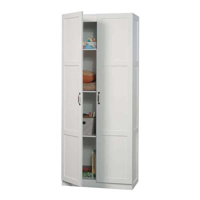 Armario de almacenamiento blanco con 4 estantes y puertas de panel