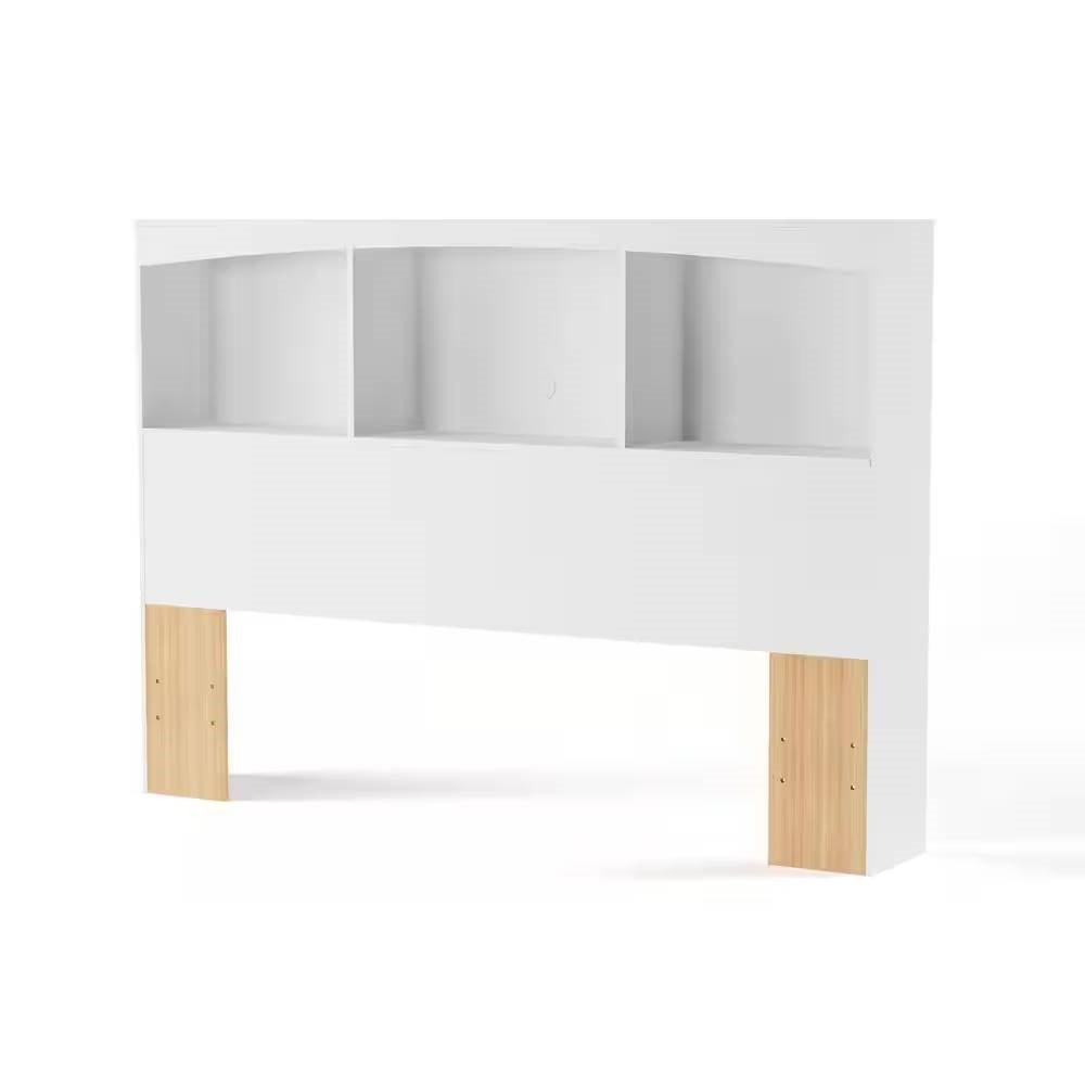 Cabecero de librería estilo casa de campo moderno de tamaño completo con acabado de madera blanca
