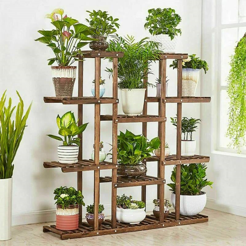 Soporte para plantas de madera maciza para interior y exterior de 11 niveles