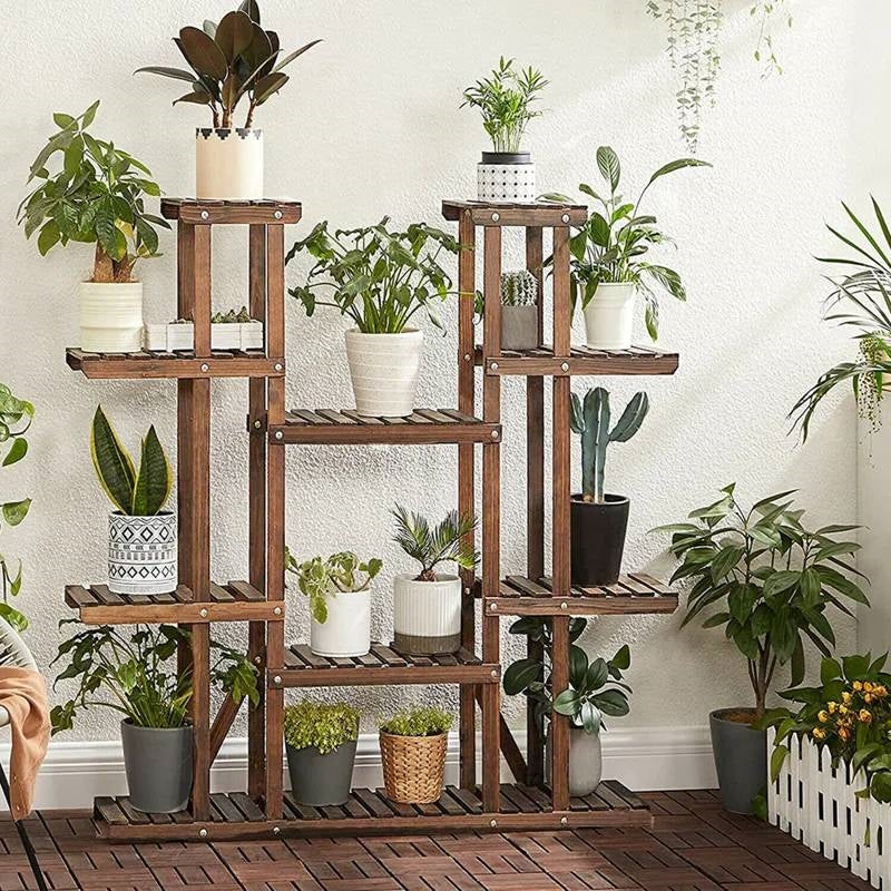 Soporte para plantas de madera maciza para interior y exterior de 11 niveles
