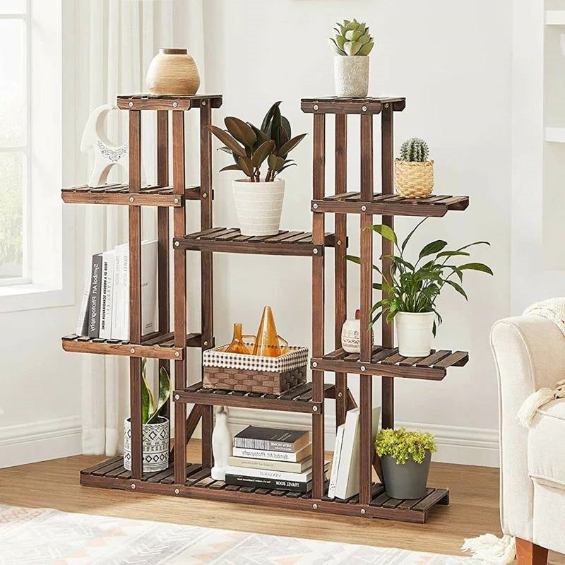 Soporte para plantas de madera maciza para interior y exterior de 11 niveles