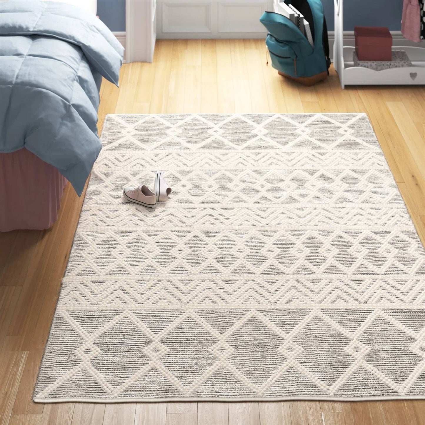 Alfombra de área estilo persa gris beige marfil de mezcla de lana tejida a mano de 1,8 x 2,7 m