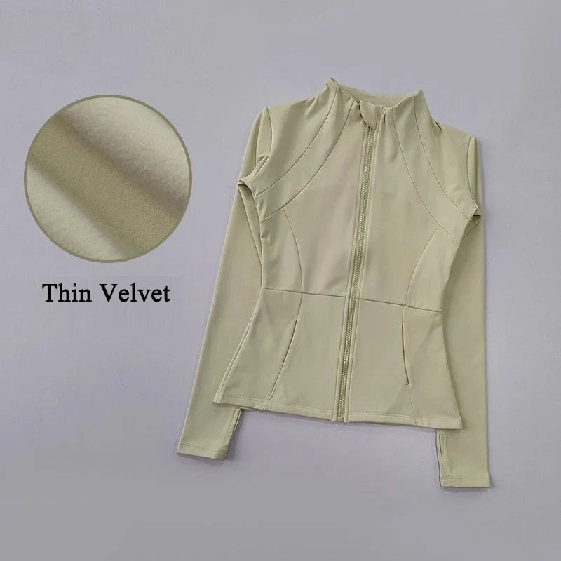 Women's Long-Sleeved Fleece Jacket Slimming Warm Coat for Yoga Pilates Fitness Running - Autumn Winter Sports Outerwear