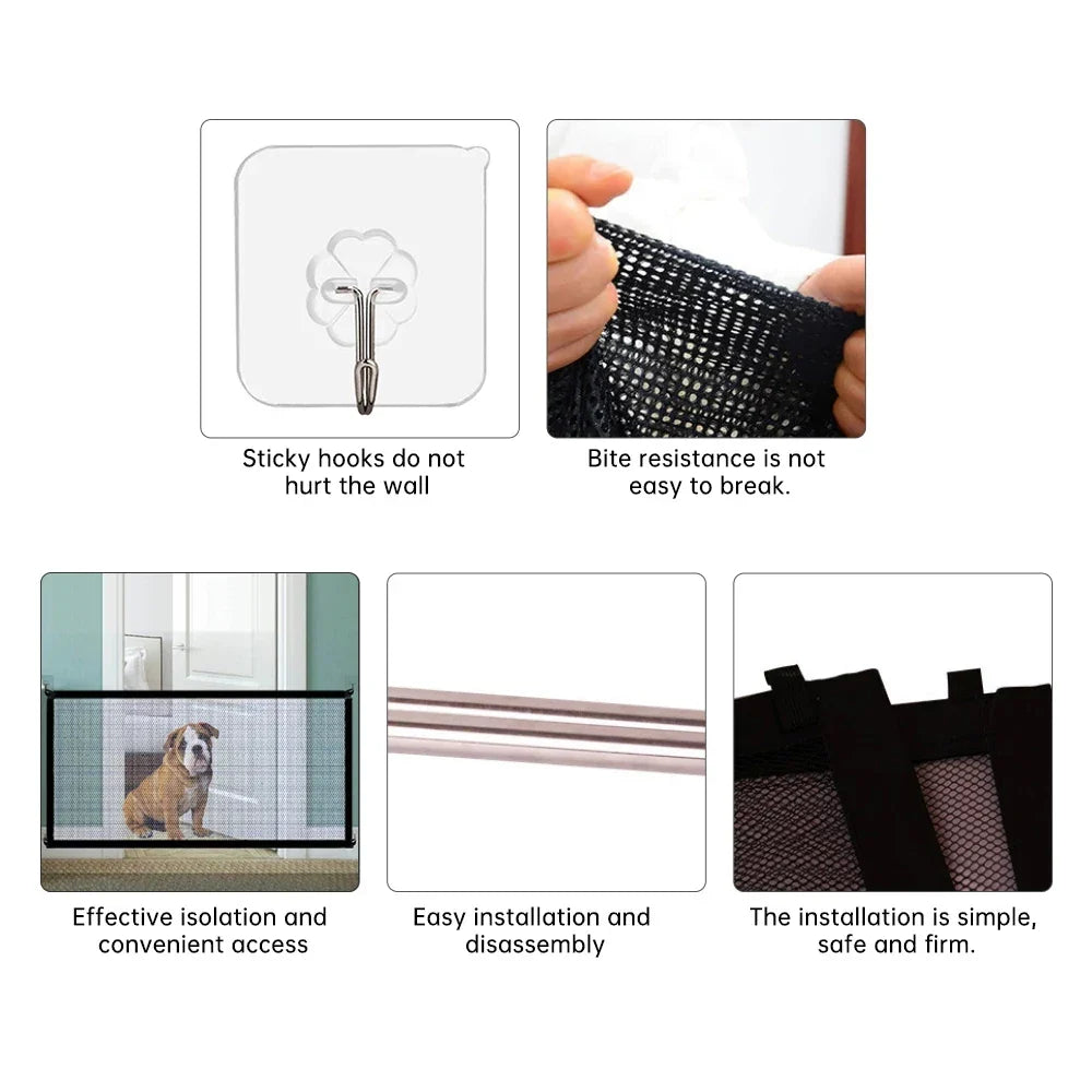 Pet Dog Barrier Fences Pet Isolated Network Folding Breathable Nylon Mesh Pet Isolated Network Stairs Gate Safety Fence 2 Sizes