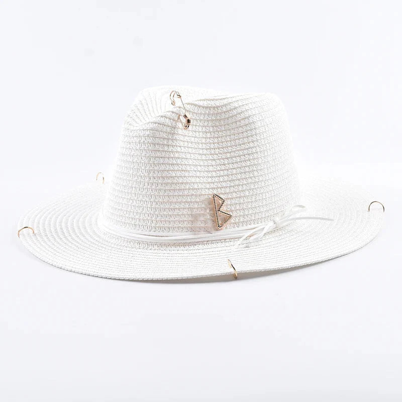 Sombrero Panamá unisex de paja con letras de metal