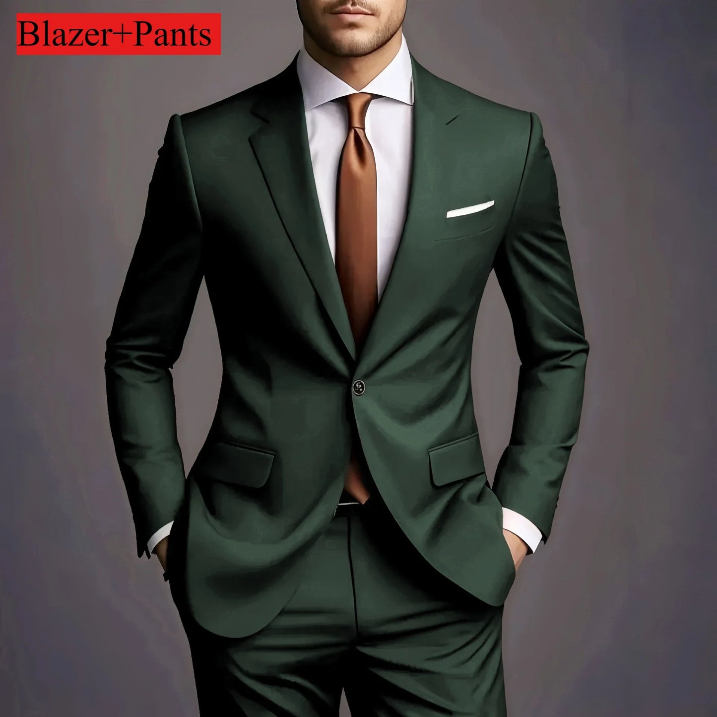 New Luxury Elegant Men's Suits 2 Piece Set Fashion Korean Casual Slim