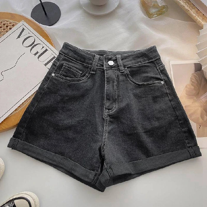 High Waist Wide Leg Casual Jeans Shorts Women's Summer Fashion Slimming A-Line Shorts Blue Denim High Waist Loose Cover Hip