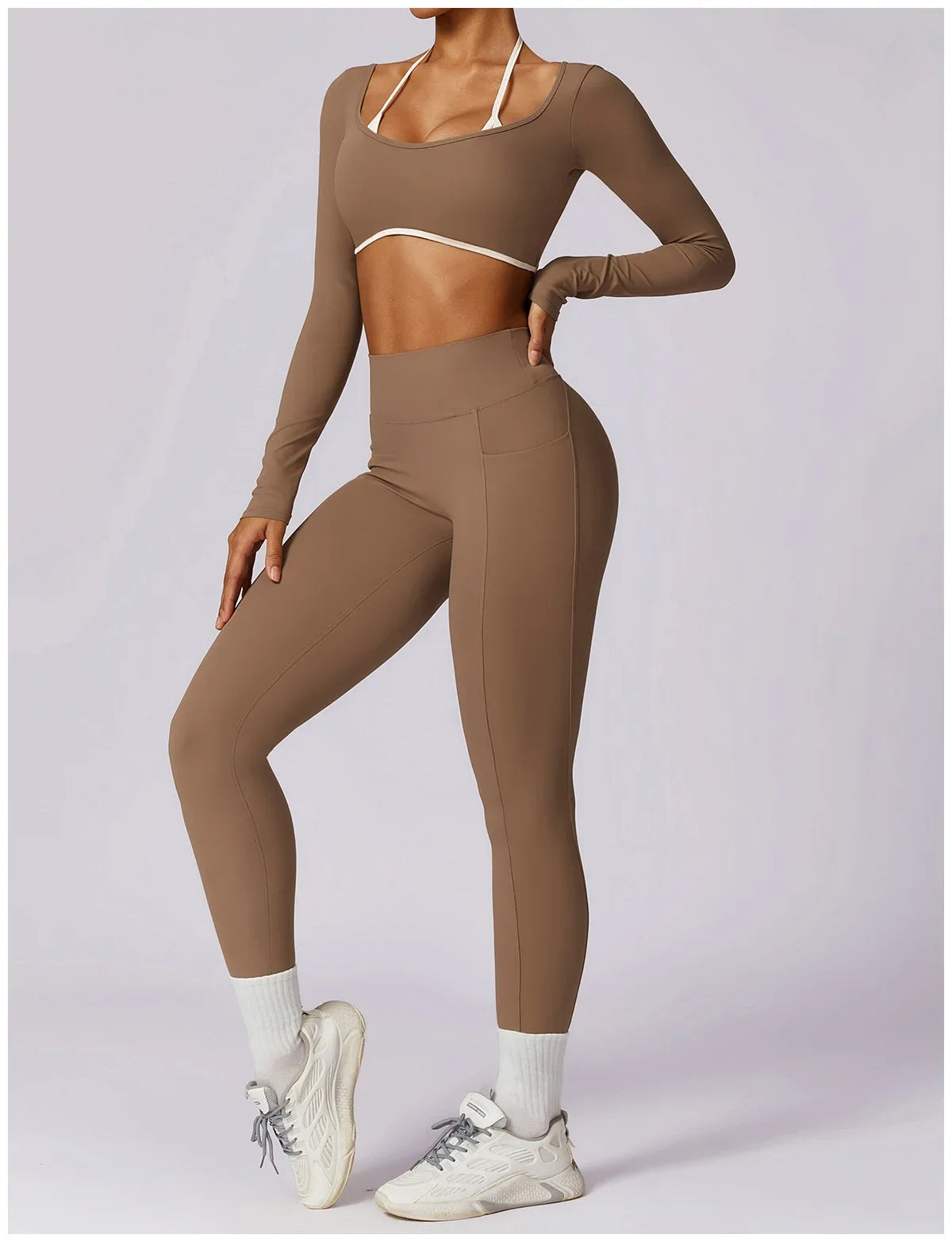 2-Piece Activewear Set – Long Sleeve Crop Top & Leggings