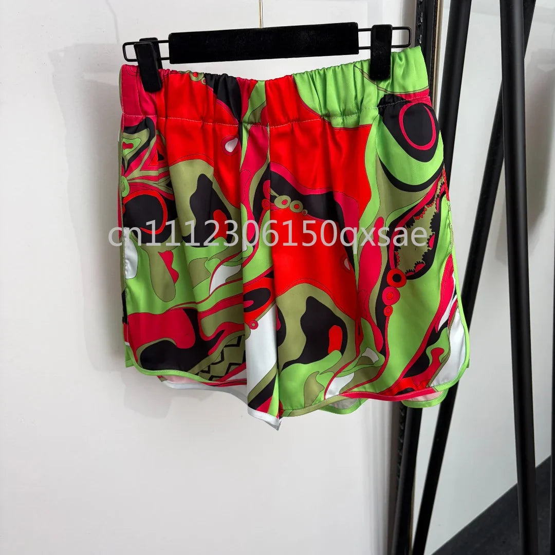 Luxury Red Silk Strap Top & Shorts Set