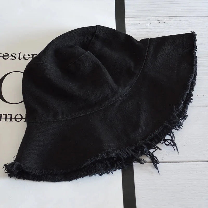 Sombrero de pescador unisex de algodón con borlas