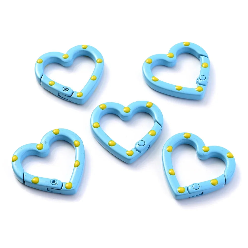5pcs Multicolor Metal Heart Ring Spring Clasp Carabiner Keychain Clips Hook Dog Chain Diy Jewelry Buckle Connector Supplies