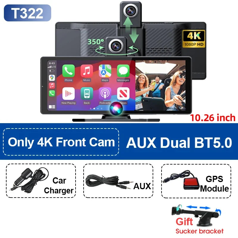 10.26'' Universal Portable Carplay Car Screen Wireless Carplay Screen Wireless Car Stereo Carplay Android Auto Car Touchscreen