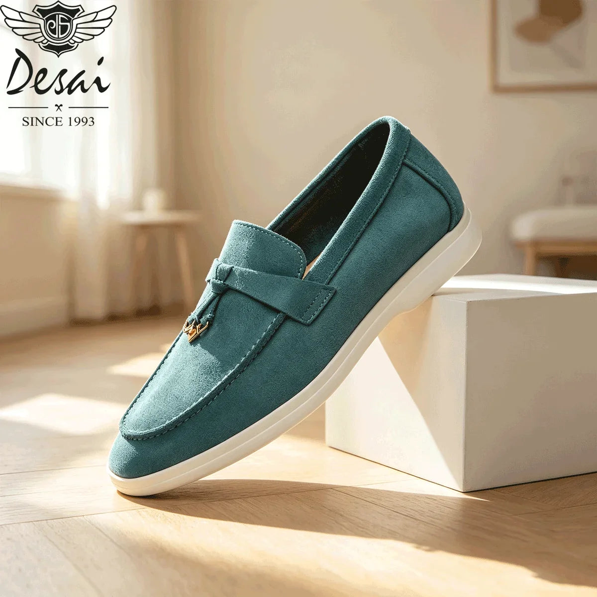 Desai Men's Faux Suede Loafers Metal Buckle Tassel Slip-on Casual Driving Shoes Lightweight Comfort