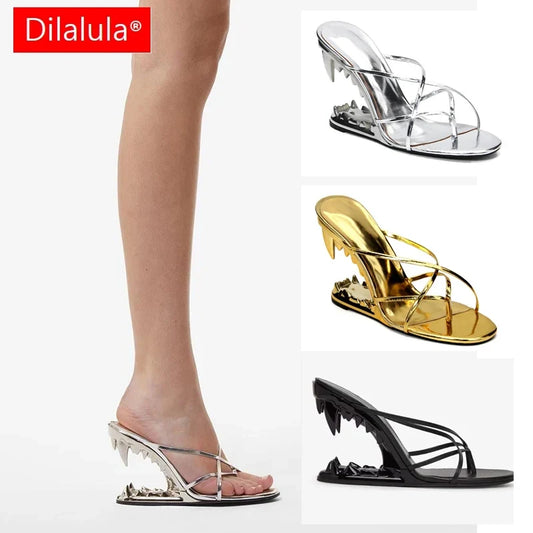 Dilalula Fashion Super High Strange Heel Mules For Women Narrow Band Summer Slippers Sexy Night Club Party Shoes