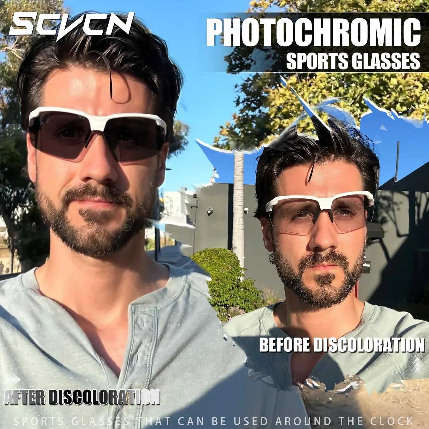 SCVCN Photochromic Bike Glasses UV400 Men Women Cycling Sunglasses MTB Mountain Outdoor Sports Eyewear Driving Fishing Camping