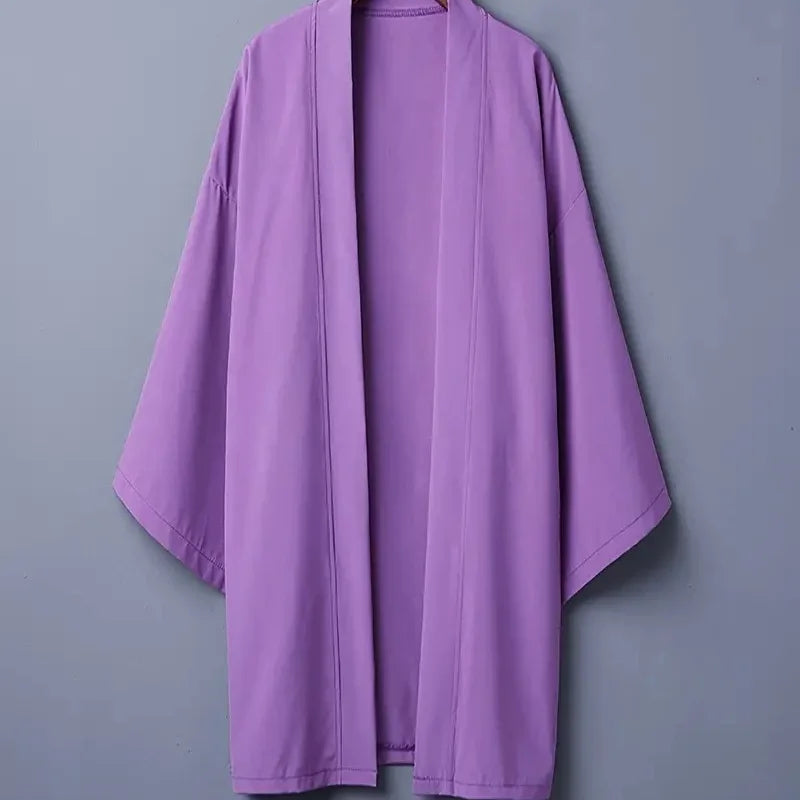 Men's Solid Color Long Sleeve Cardigan Long Kimono Shirt Asian Traditional Wear Yukata Haori Jacket Coat 6 Color Japanese Kimono