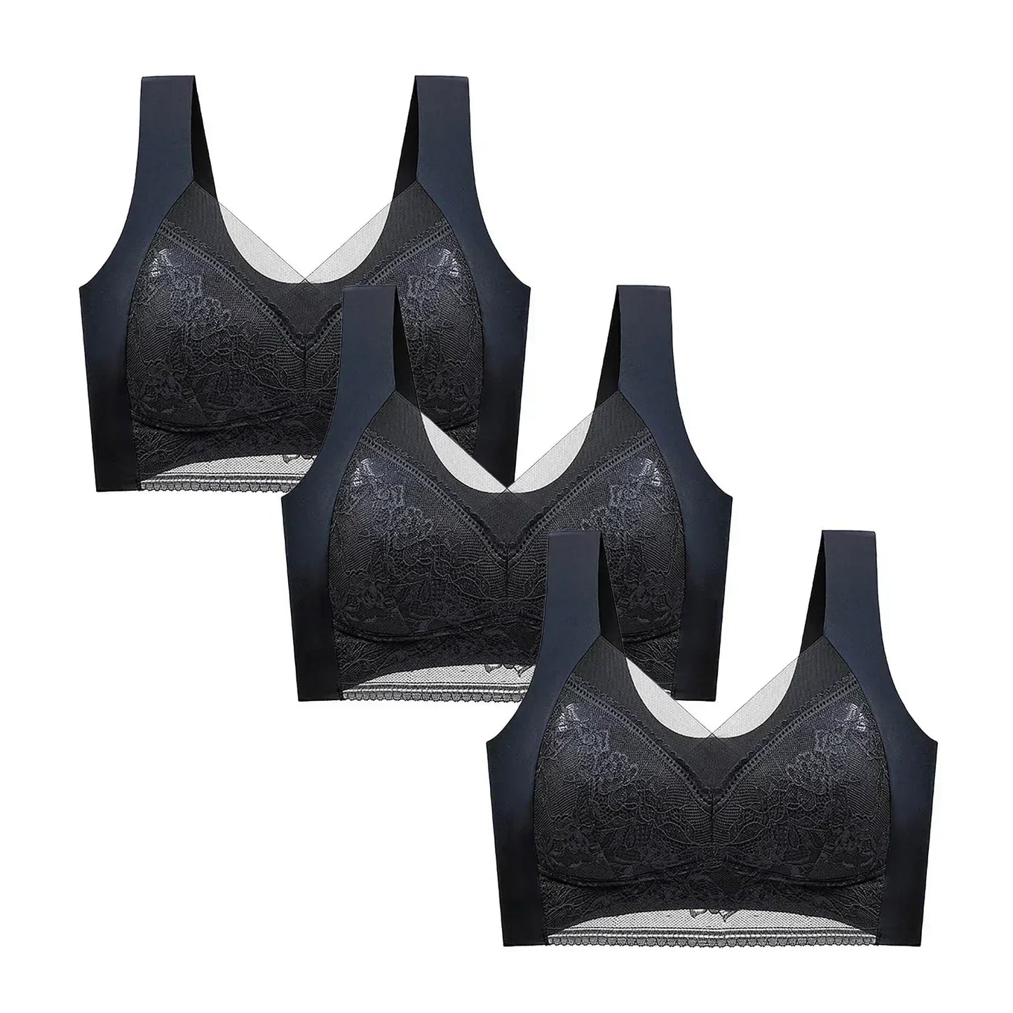 FallSweet Sujetadores Push Up de Encaje para Mujer, 3 Piezas, Sujetador Inalámbrico Sexy de Seda de Hielo, Bralette de Copa Profunda, Lencería Femenina, Ropa Interior para Mamá L-5XL