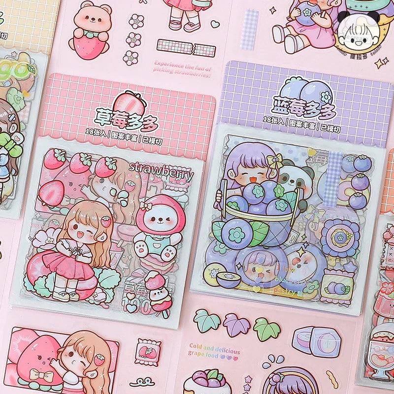 Pegatinas para álbumes de recortes de frutas y chicas Kawaii