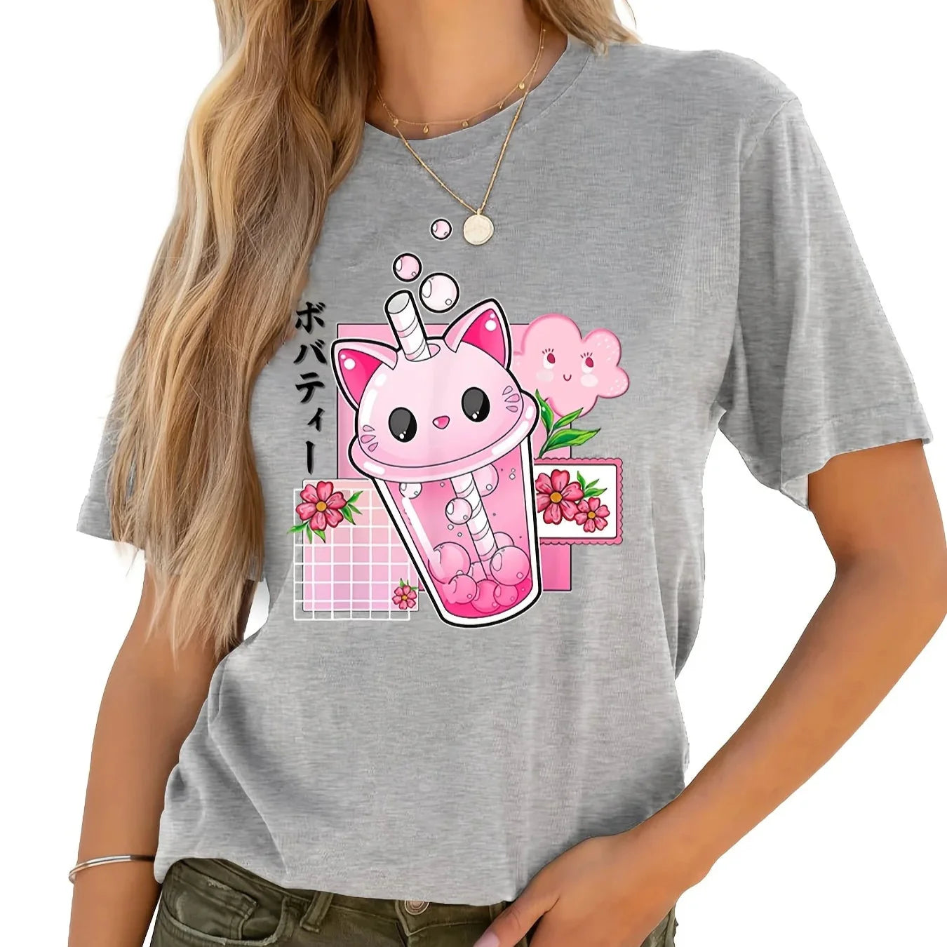 Camiseta con Taza de Gato y Té Boba
