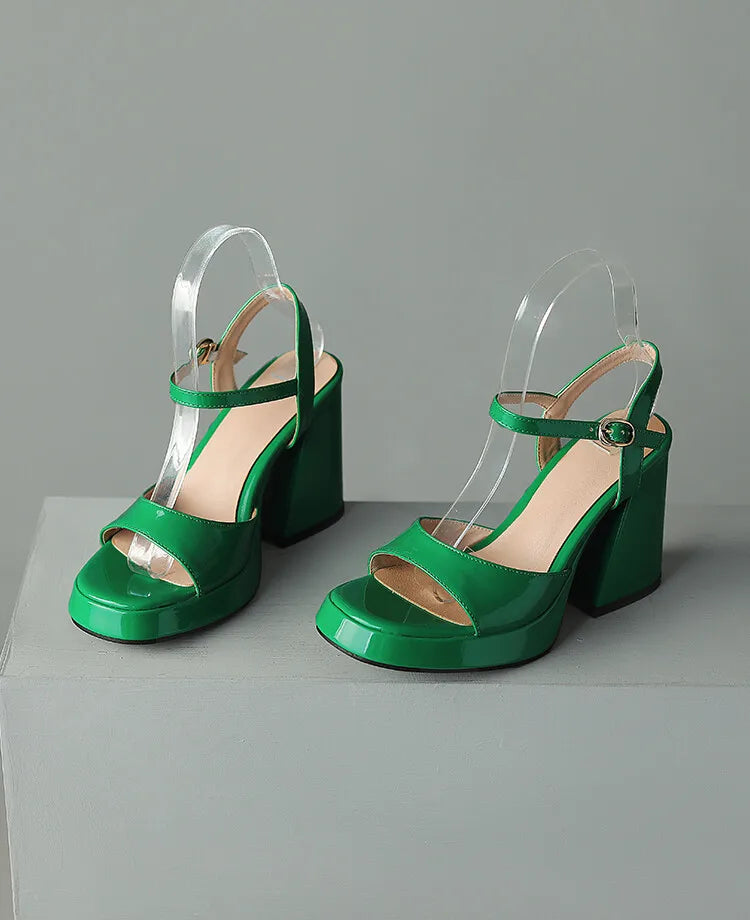 NASBAVI Women Patent Leather Sandals Super Chunky High Heeled Ankle Buckle Shoes Platform Summer Thick Heel Sandal Ladies 35-43