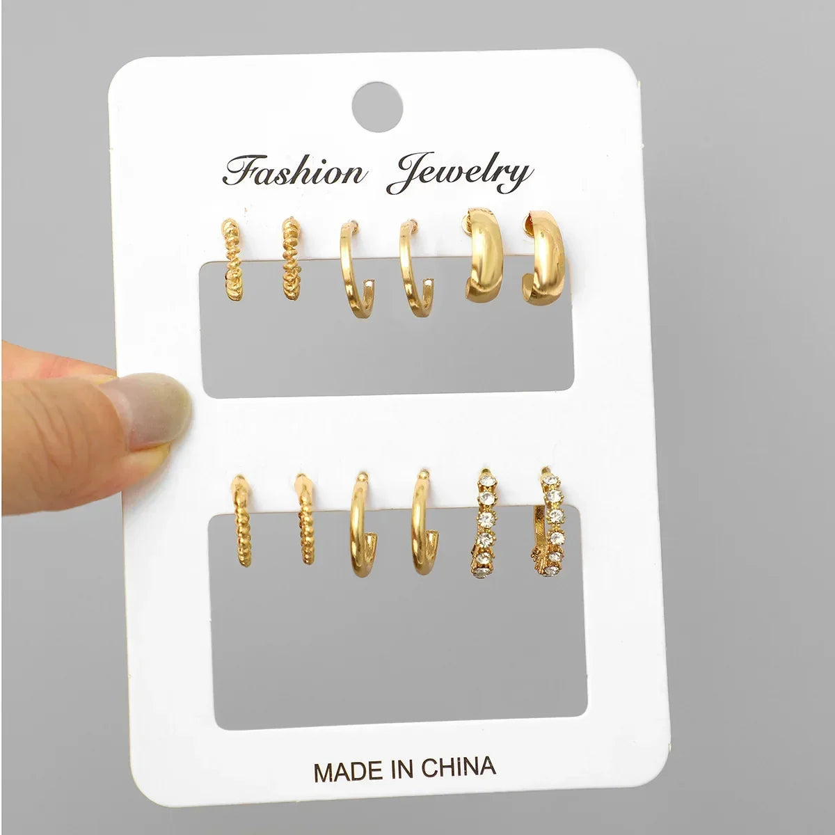 6pcs/set Stainless Steel Crystal Zirconia Hoop Earring for Women Metal