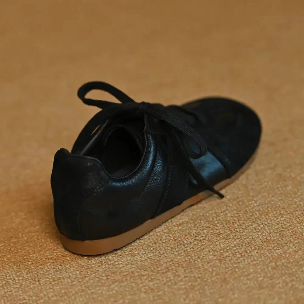 Women Sneakers Spring 2025 New Genuine Leather Non-slip Round Toe Women Shoes Shallow Bow Casual Women Shoes Black