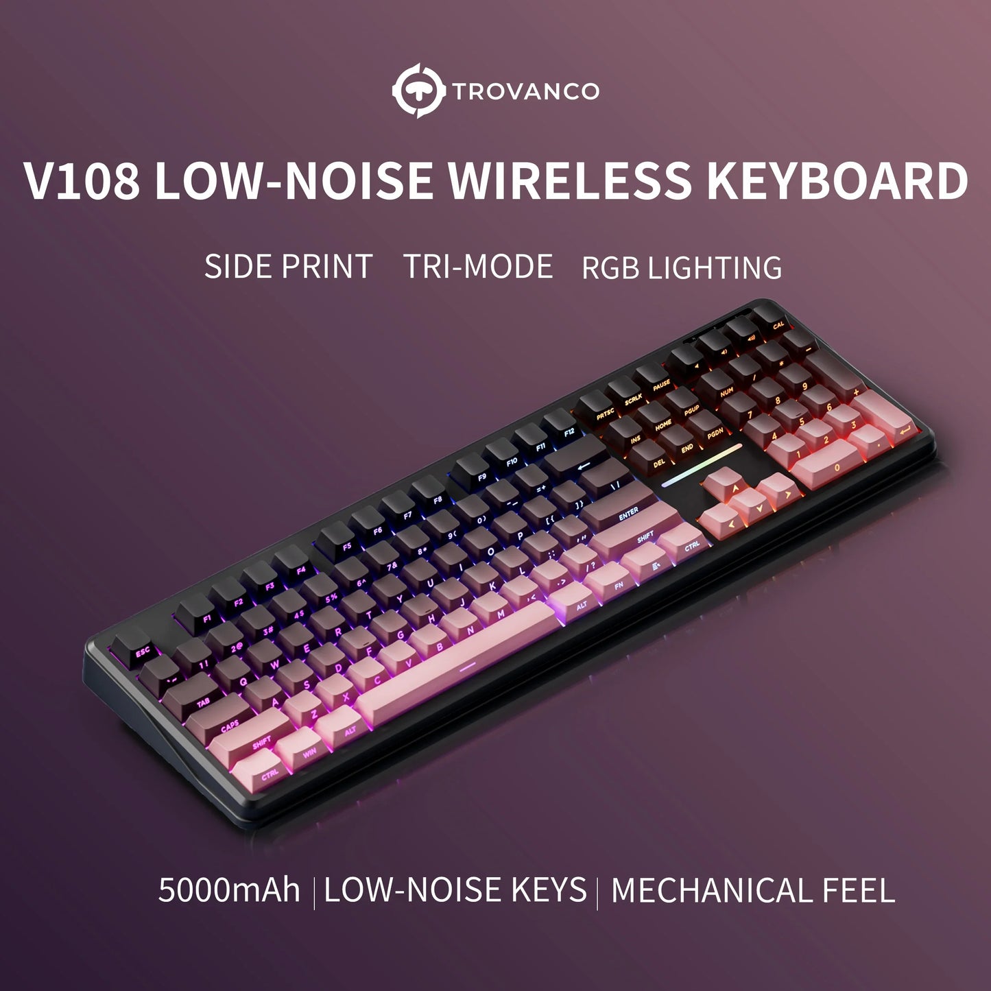 V108 Bluetooth Keyboard  Office Low Noise 2.4G Wired&Wireless Full Layout with RGB Backlit Membrane