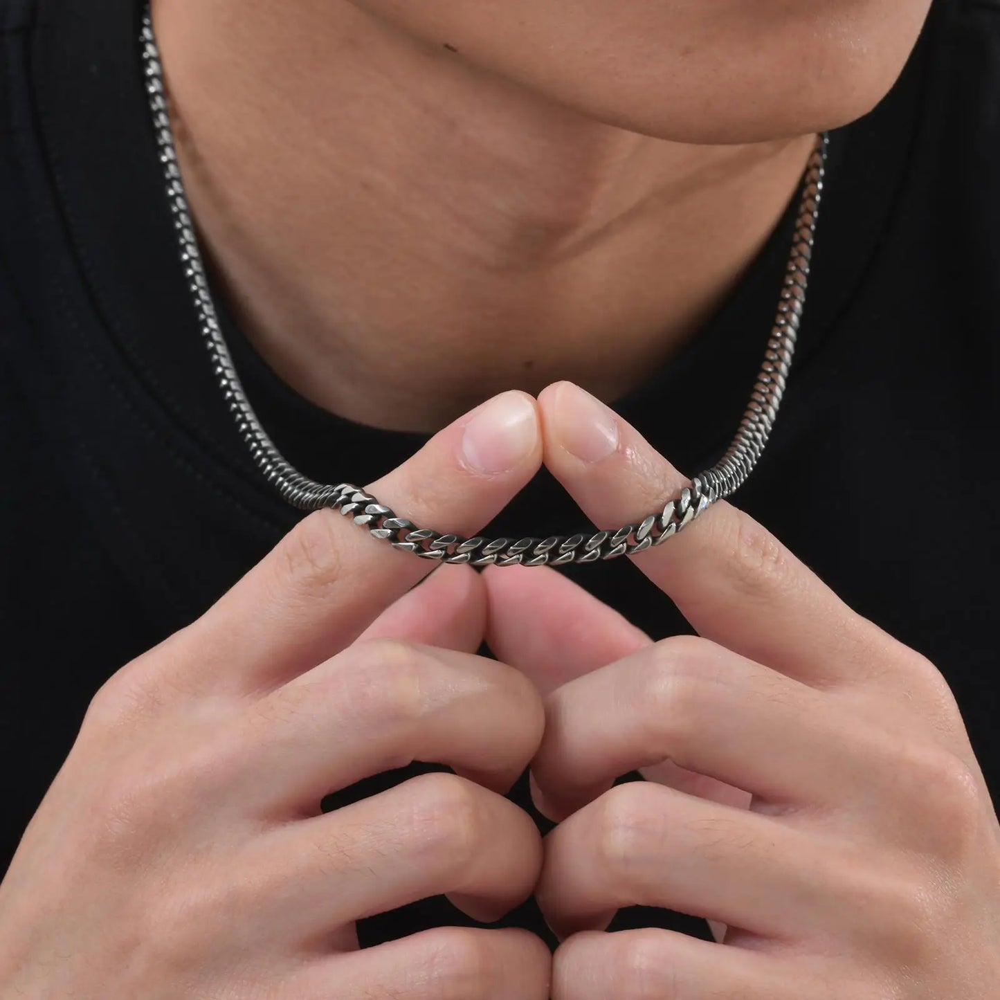 3-11mm Classic Cuban Chain Necklace for, Silver Black Gold Grey Color