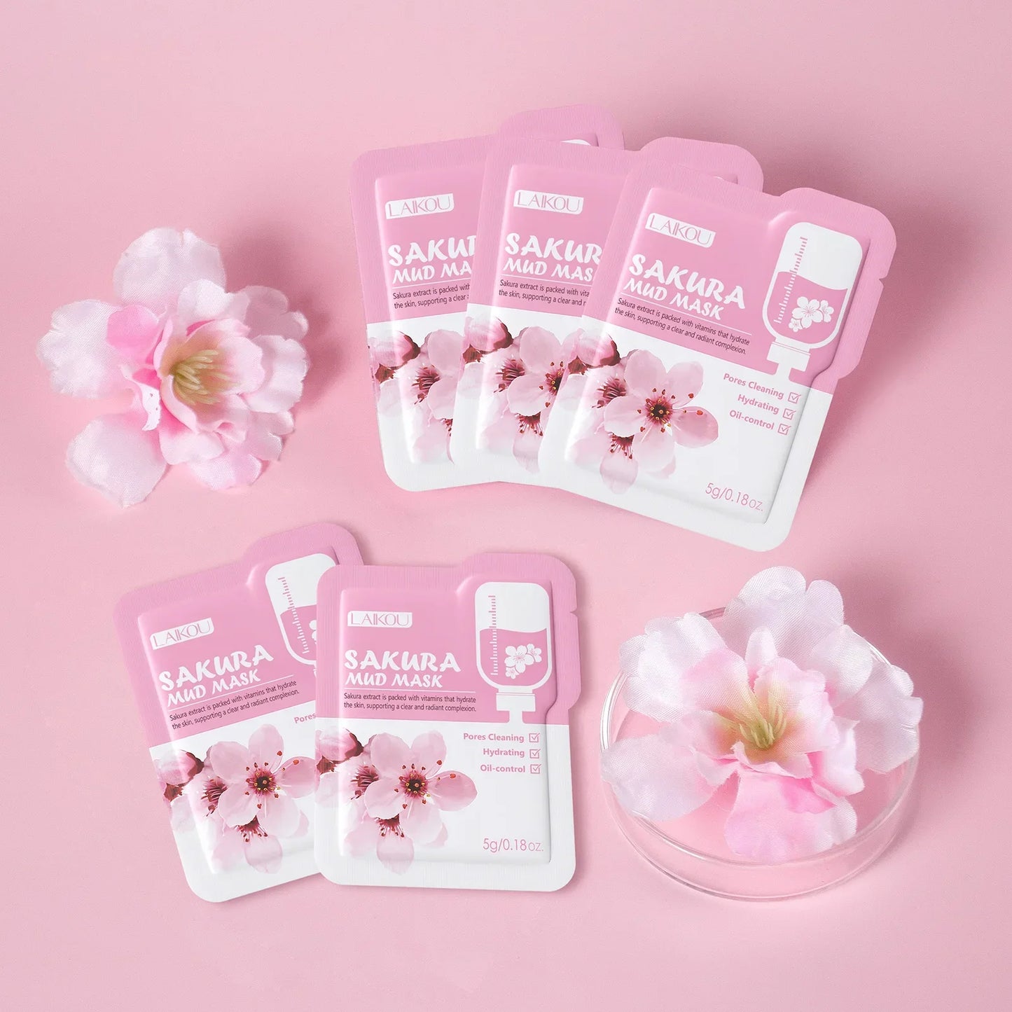 LAIKOU Japan Sakura Clay Mud Mask Hydrating Gentle Cleansing Refreshing Oil Balancing Daily Facial Skin Care Mask 5g