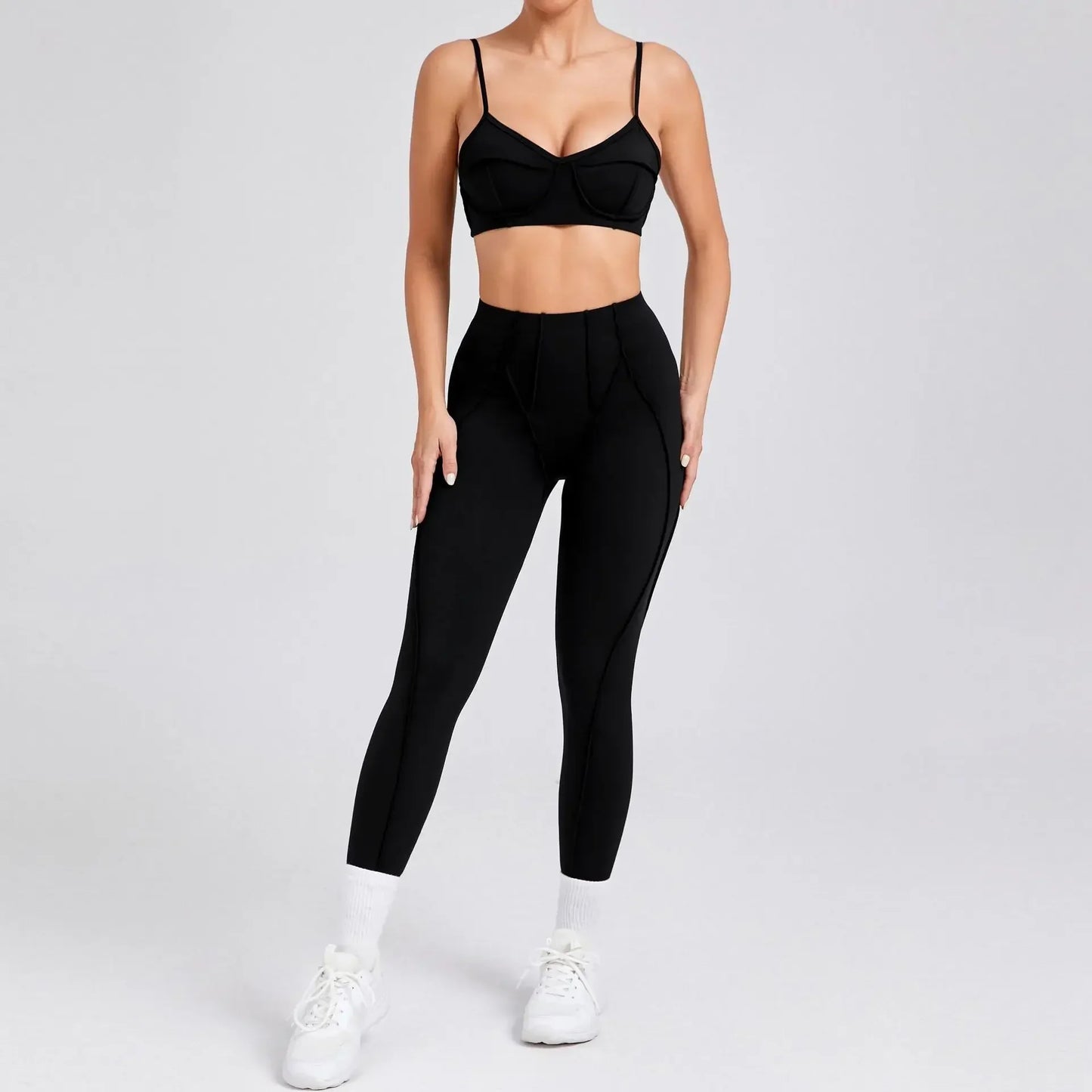 2-Piece Yoga Set – Open Back Sports Bra & High Waist Shorts
