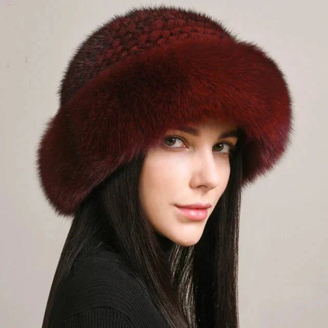 Gorro tejido de piel sintética para mujer