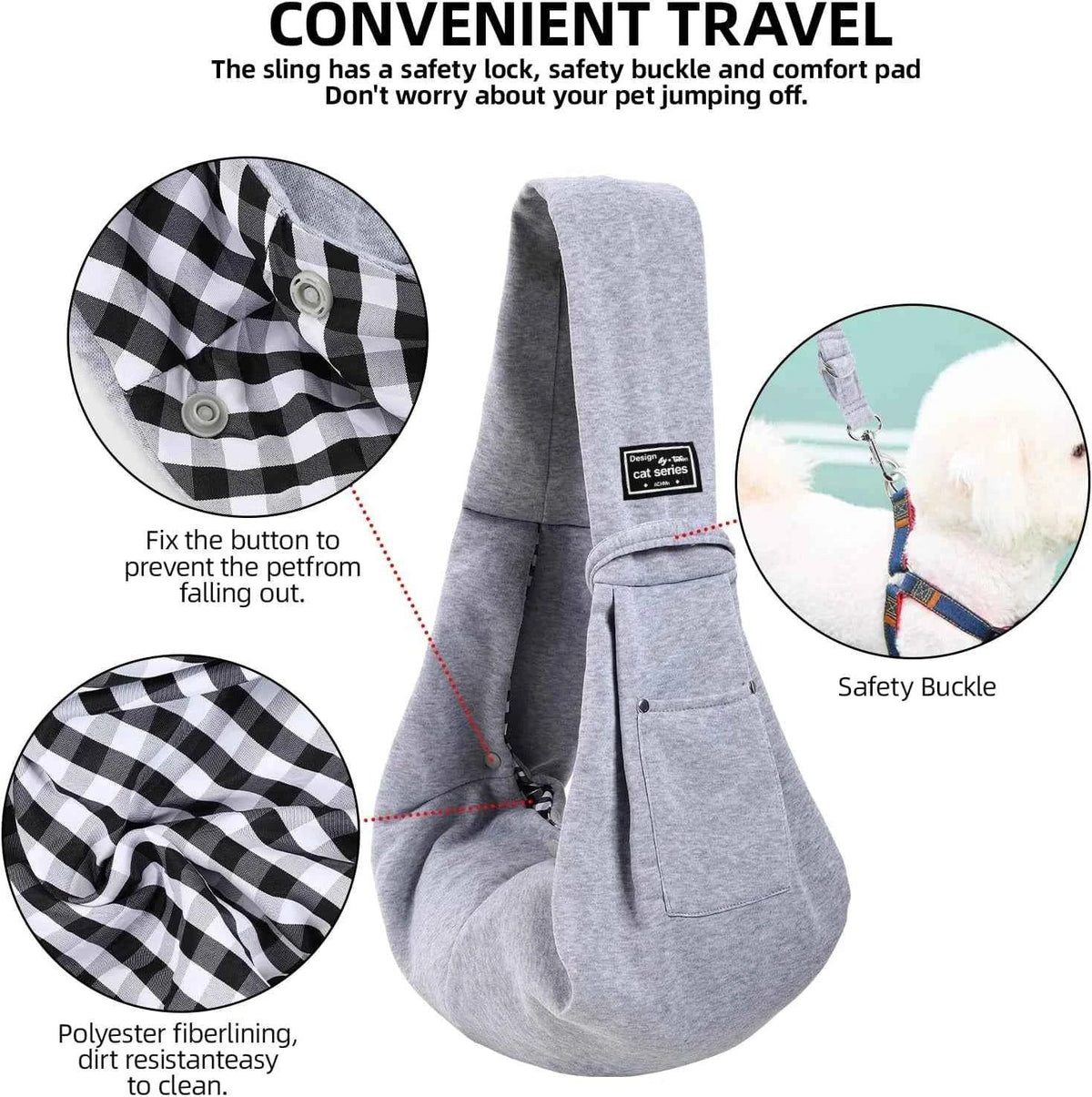 Cotton Dog Sling Carrier, Crossbody Bag for Puppies and Small Dogs