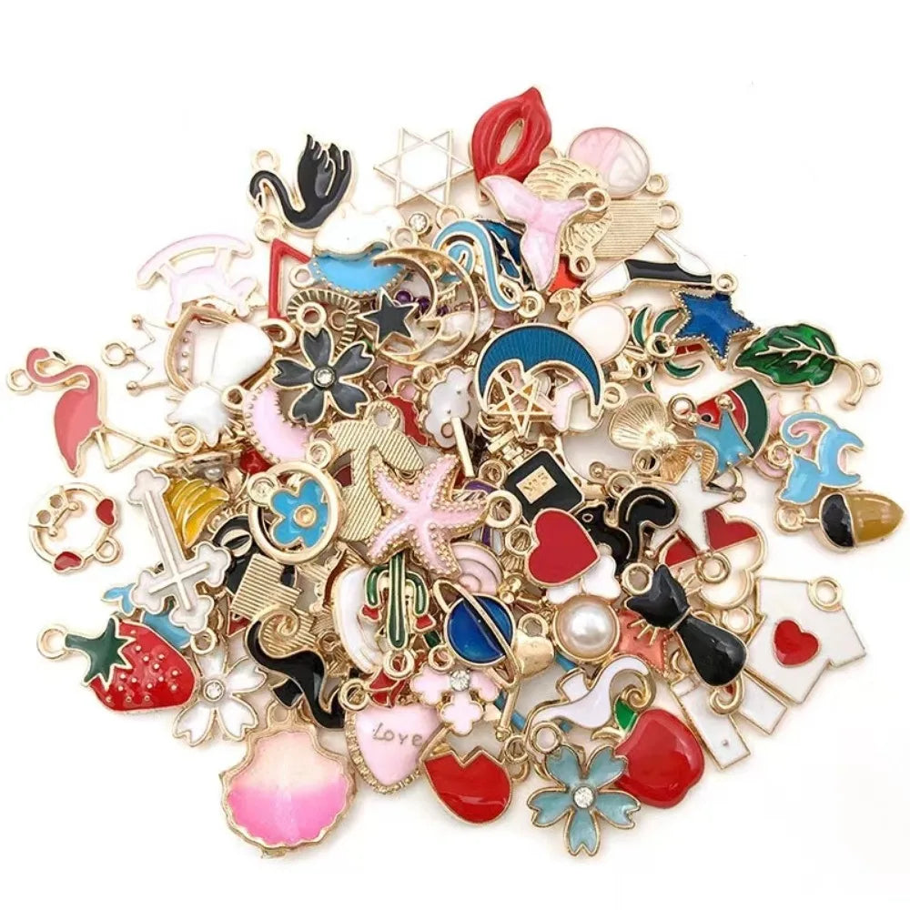 20/30/50/100pcs Mixed Style Gold-Plated Pendants, Drip Oil Alloy Pendants, Jewelry Accessories, Used for DIY Jewelry Making