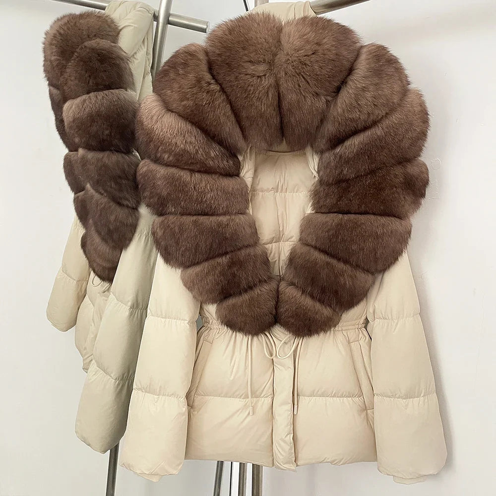 Reality Fur Jacket Real Fur Collar Duck Down Coat Female Winter Hooded Warm Fox Fur Coat Women Natural Raccoon Fur Puffer Jacket
